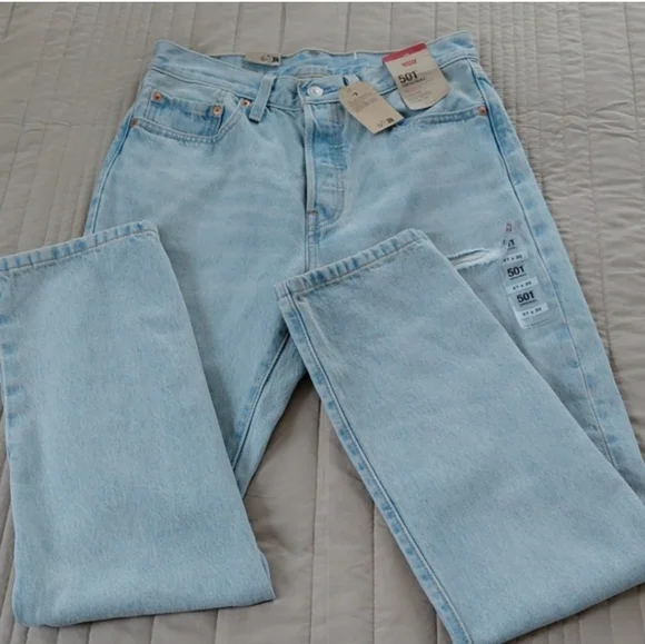 Levi's 501 Ripped High Waist Straight Leg Jeans NWT SZ 27 - Picture 5 of 12